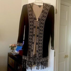 Lucky Brand Hooded Long Open Patterned Sweater